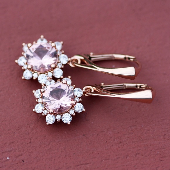 Pink Morganite Earrings Rose Gold , Handmade , Alternate May Birthstone - Picture 3 of 8